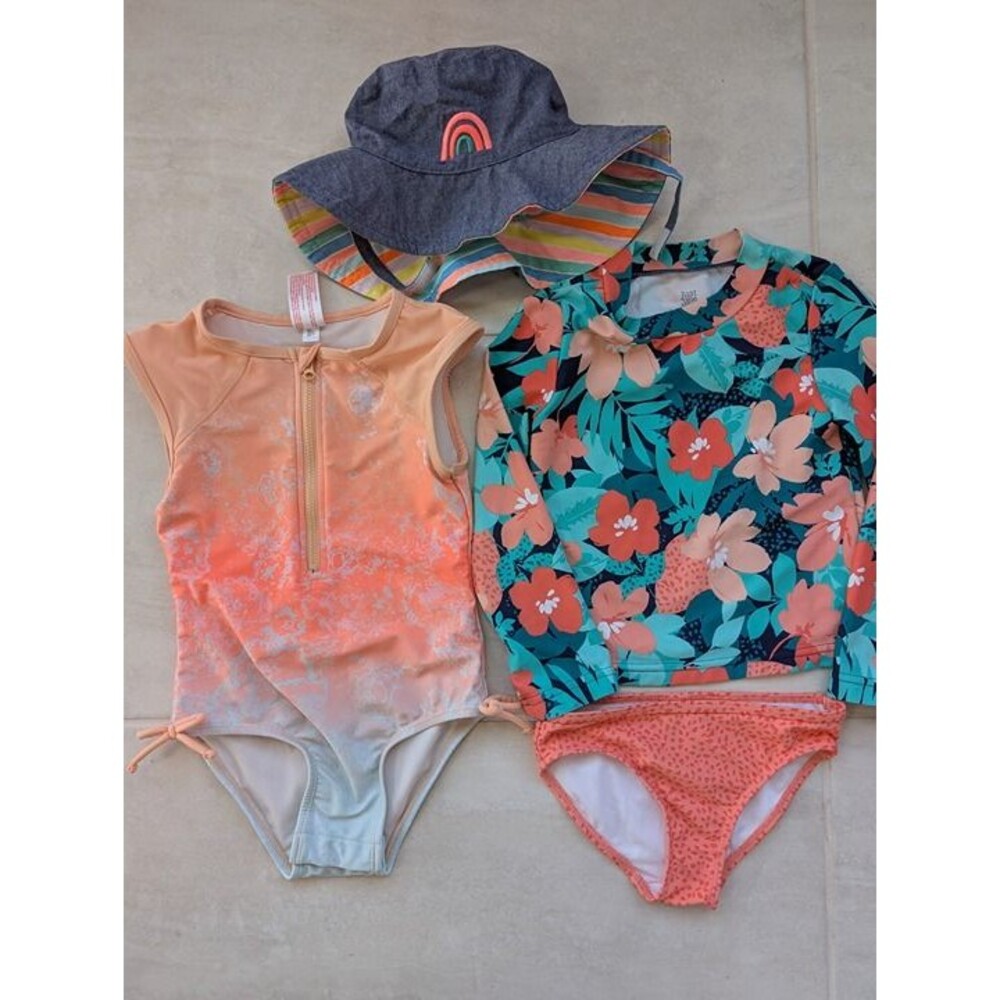 4t Toddle Girls Swimsuit Rashguard Bundle with Sun hat